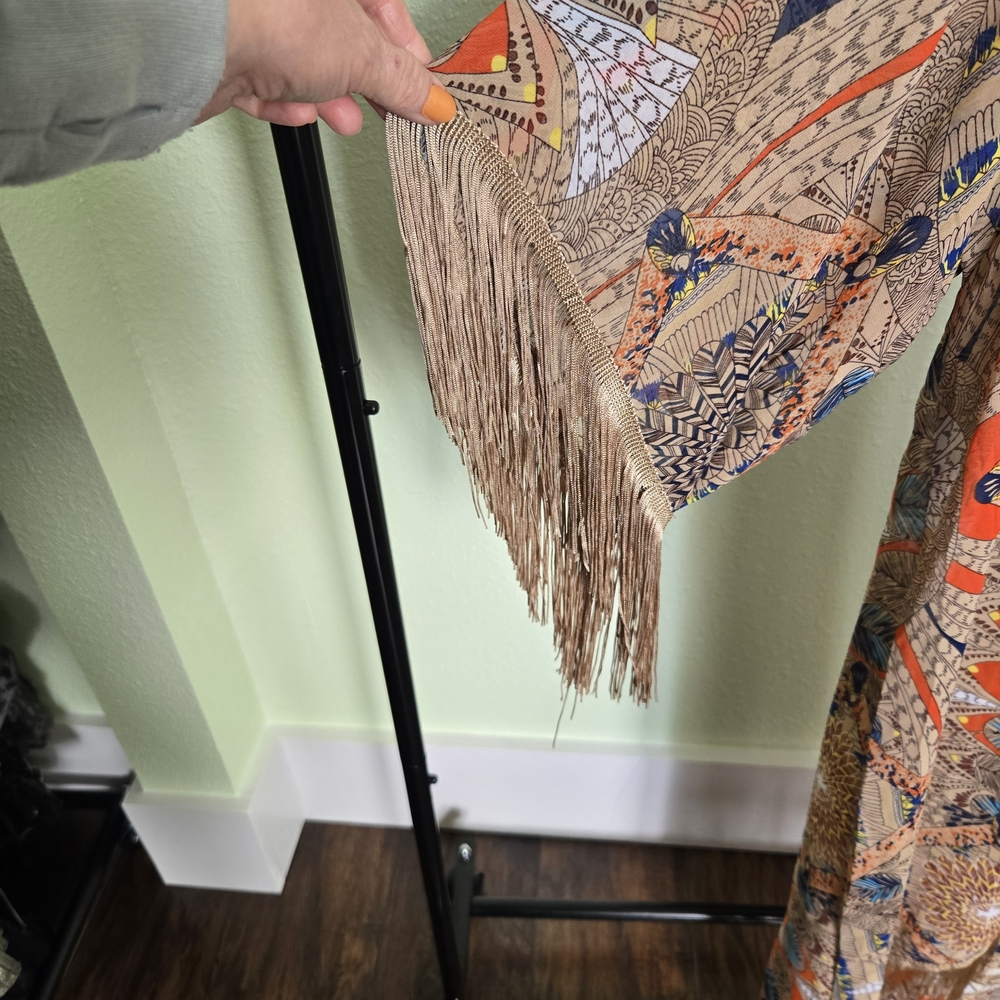 Bohemian Geometric Cape with Fringe - Picture 3 of 4